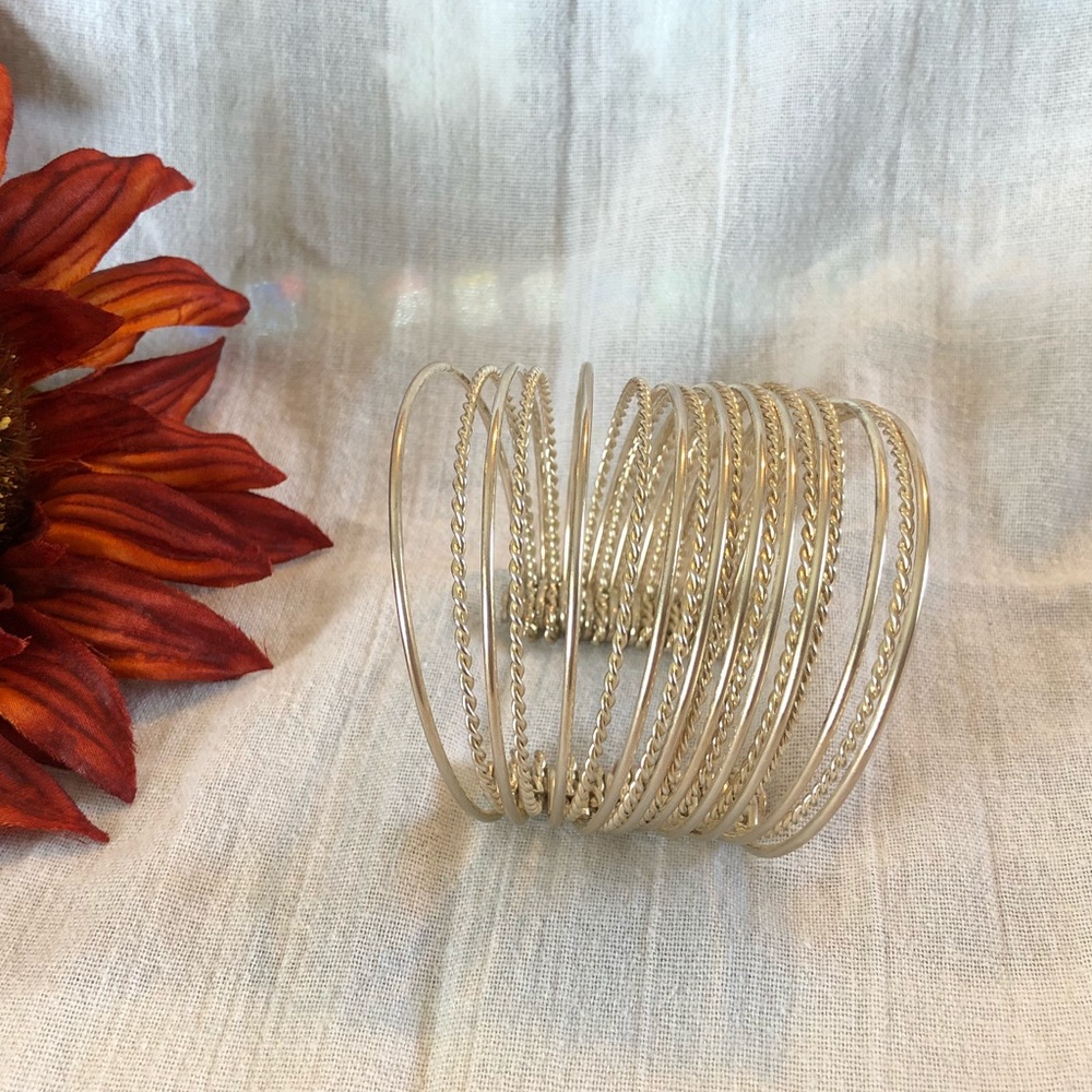 Silver tone cuff bangle bracelet